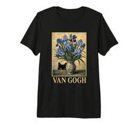Iris Bouquet Gatto Nero Van Gogh Notte Stellata Ispirato Divertente Maglietta Premium