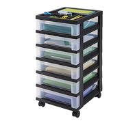 IRIS - Carrello in plastica con organizer superiore, 6 cassetti, colore: nero