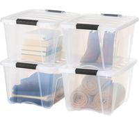 IRIS Contenitori impilabili in plastica da 32 litri, con coperchi e fibbie a scatto, trasparenti, contenitori con coperchi e chiavistelli, resistenti, per garage, borse, vaschette