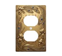Iris Duplex Outlet Covers Placca da parete, elegante piuma di pavone primavera oro plastica dimensioni standard decorative prese coperture per la casa soggiorno nuovo appartamento Decor