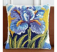 Iris Flowers - Kit di cuscini fai da te, adatto per principianti, tela stampata a colori, filato all'uncinetto, kit da cucito fai da te, arazzo tappeto, cucito a mano, decorazione per la casa, 43 x 43