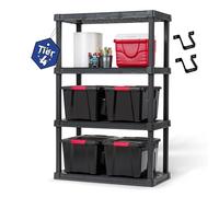 Iris Ohyama, Ampio scaffale portaoggetti in plastica resistente 80 kg per piano, capacità 320 kg, facile da montare, 4 ripiani, senza BPA, per garage, per spazio di lavoro, PRS-XL4, nero