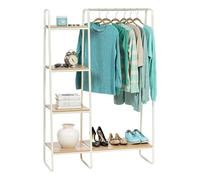 Iris Ohyama Appendiabiti in Metallo con Ripiano in Legno, 4 Livelli, Bianco, Design Moderno, Solido, Anti Scivolo, per Camera, Studio, Armadio, Abbigliamento e Scarpe, Montaggio Facile, PI-B3