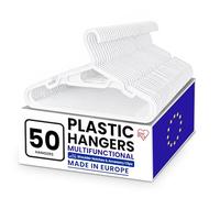 Iris Ohyama, Appendiabiti in plastica multiuso, confezione da 50, gancio a risparmio di spazio, clip, gancio, bianco, senza BPA, armadi, camicie, cappotti, cravatte, abiti, pantaloni, spessi