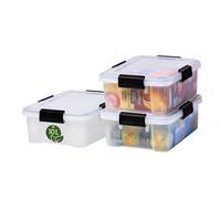 Iris Ohyama, Boite Rangement Hermétique, 10L, Lot de 3, Transparent, 98% en Plastique Recyclé, Couvercle avec Joint Etanche, 4 Clips de Fermeture, Empilable, pour Exterieur, Garage, Sans BPA, AT-S