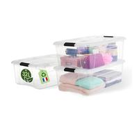 Iris Ohyama, Boite Rangement Plastique avec Couvercle, 32L, Lot de 3, Transparent, 98% en Plastique Recyclé, Clips de Fermeture, Poignée, Empilable, pour Chambre, Dressing, Bureau, Sans BPA, BSB-32