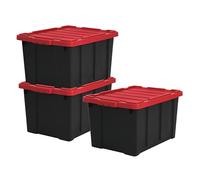 Iris Ohyama, Caisse Rangement Plastique avec Couvercle Robuste, 68L, Lot de 3, Noir, Empilable, pour Garage, Etagères, Déménagement, Plastique, Boite a Outils, Boîte de Rangement, DDSKT-700