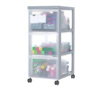 Iris Ohyama Unidad de almacenamiento de plástico con ruedas y 3 cajones profundos, Gris, asas de fácil extracción, multiusos, A4, A5, para oficina, hogar, escuela, Torre, Organizador, DC-303