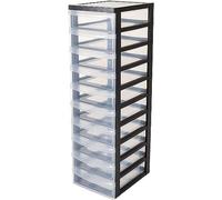 Iris Ohyama Cassettiera in Plastica con ruote, 10 Cassetti Piccoli, Nero, Maniglie facili da tirare, Organizzatore, Per Camera Da Letto, Bagno, Scuola e Ufficio, Senza BPA, Contenitore, DC-010
