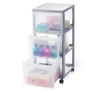 Iris Ohyama Cassettiera in Plastica con ruote, 3 Cassetti Grandi, Argento, Maniglie facili da tirare, Organizzatore, Per Camera Da Letto, Bagno, Scuola e Ufficio, Senza BPA, Contenitore, DC-303