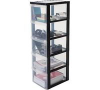 Iris Ohyama Cassettiera in Plastica con ruote, 5 Cassetti Grandi, Nero, Maniglie facili da tirare, Organizzatore, Per Camera Da Letto, Bagno, Scuola e Ufficio, Senza BPA, Contenitore, DC-305