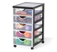 Iris Ohyama Cassettiera in plastica con ruote, 5 cassetti piatti, colore bianco opaco, maniglie per tirare, per camera da letto, scuola e ufficio, senza BPA, cassettiera, formato A4 Drawer, DDDC-350