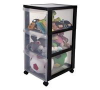 Iris Ohyama Cassettiera in Plastica con ruote, 3 Cassetti Grandi, Nero, Maniglie facili da tirare, Organizzatore, Per Camera Da Letto, Bagno, Scuola e Ufficio, Senza BPA, Contenitore, DC-303