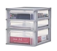 Iris Ohyama Cassettiera in Plastica, Portaoggetti, 2 Cassetti Piccoli e 1 Medio, Grigio, Apertura Facile, Formato A4, Trasparente, Per Ufficio, Documenti, Forniture e accessori, Senza BPA, OCH-2021
