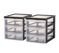 Iris Ohyama Cassettiera in Plastica, Portaoggetti, 3 Cassetti Medi, Lotto di 2, Nero, Apertura Facile, Formato A5, Trasparente, Per Ufficio, Documenti, Forniture, File, Contenitore, Senza BPA, DC-A5