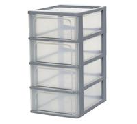 Iris Ohyama Cassettiera in Plastica, Portaoggetti, 4 Cassetti Medi, Grigio, Apertura Facile, Formato A4, A5 e A6, Organizzatore, Per Ufficio, Scuola, Cartoleria, Senza BPA, Contenitore, OCH-2004