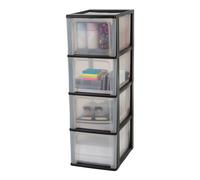 Iris Ohyama Cassettiera in Plastica, Portaoggetti, 4 Cassetti Medi, Nero, Apertura Facile, Formato A4, A5 e A6, Organizzatore, Per Ufficio, Scuola, Cartoleria, Senza BPA, Contenitore, OCH-2400
