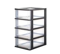 Iris Ohyama Cassettiera in Plastica, Portaoggetti, 4 Cassetti Medi, Nero, Apertura Facile, Formato A4, A5 e A6, Organizzatore, Per Ufficio, Scuola, Cartoleria, Senza BPA, Contenitore, DDOCH-2004