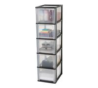 Iris Ohyama Cassettiera in Plastica, Portaoggetti, 5 Cassetti Grandi, Nero, Apertura Facile, Formato A4, A5 e A6, Organizzatore, Per Ufficio, Scuola, Cartoleria, Senza BPA, Contenitore, OCH-2500
