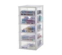 Iris Ohyama Cassettiera in Plastica, Portaoggetti, 5 Cassetti Medi, Bianco, Apertura Facile, Formato A4, A5 e A6, Organizzatore, Per Ufficio, Scuola, Cartoleria, Senza BPA, Contenitore, DDOCH-2005