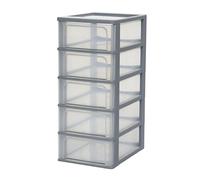 Iris Ohyama Cassettiera in Plastica, Portaoggetti, 5 Cassetti Medi, Grigio, Apertura Facile, Formato A4, A5 e A6, Organizzatore, Per Ufficio, Scuola, Cartoleria, Senza BPA, Contenitore, OCH-2005