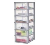 Iris Ohyama Cassettiera in Plastica, Portaoggetti, 6 Cassetti Medi, Grigio, Apertura Facile, Formato A4, A5 e A6, Organizzatore, Per Ufficio, Scuola, Cartoleria, Senza BPA, Contenitore, OCH-2006