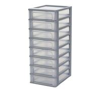 Iris Ohyama Cassettiera in Plastica, Portaoggetti, 8 Cassetti Medi, Grigio, Apertura Facile, Formato A4, A5 e A6, Organizzatore, Per Ufficio, Scuola, Cartoleria, Senza BPA, Contenitore, OCH-2080