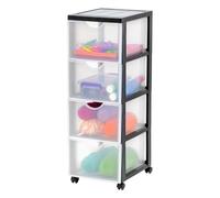 Iris Ohyama, Cassettiera Plastica Mobile, 4 cassetti grandi, Nero, DDDC-304 | Cassetto della camera da letto, deposito bagno o organizzatore per il camerino. Una colonna di stoccaggio versatile su ruote