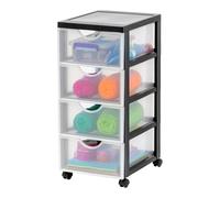 Iris Ohyama, Cassettiera Plastica Mobile, 4 cassetti medi, Nero, DDDC-004 | Cassetto della camera da letto, deposito bagno o organizzatore per il camerino. Una colonna di stoccaggio versatile su ruote
