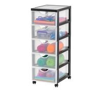 Iris Ohyama, Cassettiera Plastica Mobile, 5 cassetti medi, Nero, DDDC-005 | Cassetto della camera da letto, deposito bagno o organizzatore per il camerino. Una colonna di stoccaggio versatile su ruote