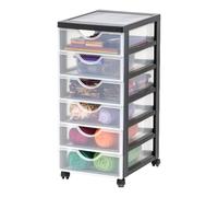 Iris Ohyama, Cassettiera Plastica Mobile 6 cassetti piccoli Nero, DDDC-360 | Cassetto della camera da letto, deposito bagno o organizzatore per il camerino. Una colonna di stoccaggio versatile su ruote