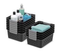 Iris Ohyama, Cestini da Scaffale Plastica Versatili, Nero, 5L, Lotto di 12, Impilabili, Ventilazione, Contenuto Visibile, per Bagno, Giocattoli, Ufficio, Armadio, Organizzatore, senza BPA, OSB-S