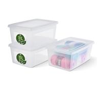 Iris Ohyama, Contenitore Multiuso, 11 L, Confezione da 3, 100% Plastica Riciclata, Chiusura Facile, Impilabile, in Plastica Trasparente, per Armadi, Scaffali, Organizzazione, MCB-11