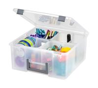 Iris Ohyama, Portable Clear Plastic Storage Compartment Box with Handle, Grey, 25L, Secure Latches, 4 Removable Inner Cups and 4 Dividers, For Hobby, Craft, Art, Craft Box, Crate, BPA Free, DCB-4