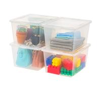 Iris Ohyama - Contenitore trasparente da 25 litri, impilabile in plastica senza BPA, con coperchio, confezione da 4, contenitori per organizzare scarpe e scaffali dell'armadio