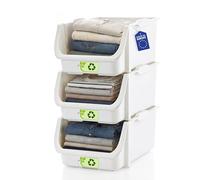 Iris Ohyama, Contenitori con Apertura Frontale, Scatole di Fissaggio a Bocca di Lupo, Set da 3, Impilabili, In Plastica, Bianco, Organizer per Vestiti, Bagno, Lavanderia, Armadio, SBIN-S