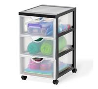 Iris Ohyama DDDC-003 - Cassettiera in plastica con ruote, 3 cassetti piatti, colore bianco opaco, maniglie per tirare, per camera da letto, scuola e ufficio, senza BPA, cassettiera a rotelle, formato