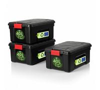 Iris Ohyama, Grande scatola di conservazione in plastica, 40L, Box per garage, Nero, Impilabile, Robuste chiusure a scatto con maniglie, SIA-40