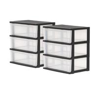 Iris Ohyama, Grande Torre di Stoccaggio in Plastica, Set di 2 Torri, 3 Cassetti da 34L per Torre, Nero, Robusto, per Ufficio, Garage, Camera da letto, Senza BPA, Cassetti, NSW-603