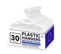 Iris Ohyama, Grucce in plastica multiuso, confezione da 30, appendiabiti salvaspazio con clip, gancio, bianco, senza BPA, armadi, camicie, cappotti, cravatte, abiti, pantaloni, spessi, resistenti, CHG