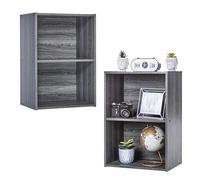 Iris Ohyama, Libreria, Lotto di 2 mobili d'appoggio, Cassetti di rangement in legno, Design, Robusto, Ufficio, Camera da letto, Salotto - CX-2 - Grigio Chêne