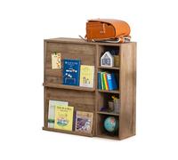 Iris Ohyama, Mobile contenitore con 4 ripiani e 2 ante pieghevoli/Armadio in legno/Ripiano ribaltabile, Design modulare, Ufficio, Soggiorno, Biblioteca - Flap Rack - FR-F2 - Cenere marrone