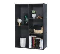 Iris Ohyama Mobile, librerie larghe 60 cm, Scaffale Angolare da Parete in Legno, 5 Livelli, Nero, Polivalente, Modulare, Aperto, Per Soggiorno, Ufficio, Libri, Decorazioni, Montaggio Facile, CX-23C