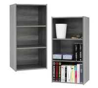 Iris Ohyama, Mobile portaoggetti, Lotto di 2 scaffali in legno con porte, Design, Modulabile, Ufficio, Camera da letto, Salotto - MDB-3 - Grigio chiaro