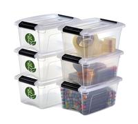 Iris Ohyama NTB-5 Contenitore portaoggetti in plastica con coperchio, da 5 l, in set da 6, trasparente, 100% plastica riciclata, con clip di chiusura, maniglia, impilabile, senza BPA