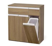 Iris Ohyama - Pattumiera con 3 scomparti 45 L, design in legno con cassetti, marrone frassino, per cucina, ufficio, bagno, 70,5 x 35,5 x 81,6 cm, PKT-8670