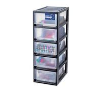 Iris Ohyama, Piccolo Cassetto Portaoggetti, Torre Portaoggetti per Ufficio, 7L, 5 Cassetti, Nero, Compatto, Resistente, Impilabile, per Bagno, Piccolo fai da te, Scaffali, Plastica, Cassetto, MSD-1