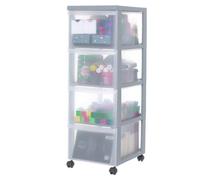 Iris Ohyama Plastic Storage Drawer Unit with Wheels, 4 Deep Drawers, Grey, Easy-Pull Handles, Supplies Organiser, For Bedroom, Bathroom, School & Office, BPA Free, Chest, Tower, DC-304