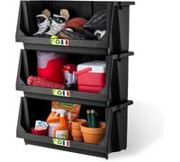 Iris Ohyama, Scaffale di Stoccaggio, Set di 3 Contenitori in Plastica Impilabili, Resistenti con Fronte Aperto, Impilabili, per Garage, Attrezzature, Campeggio, Utensili, Forniture da Giardino, SBIN-L