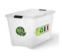 Iris Ohyama, Scatola di Raccoglimento in Plastica con Coperchio, 55L, Per Unità, Trasparente, Clip di Chiusura, Maniglia, Impilabile, Organizzazione Solida e Durevole, per Camera, Ufficio, BSB-55